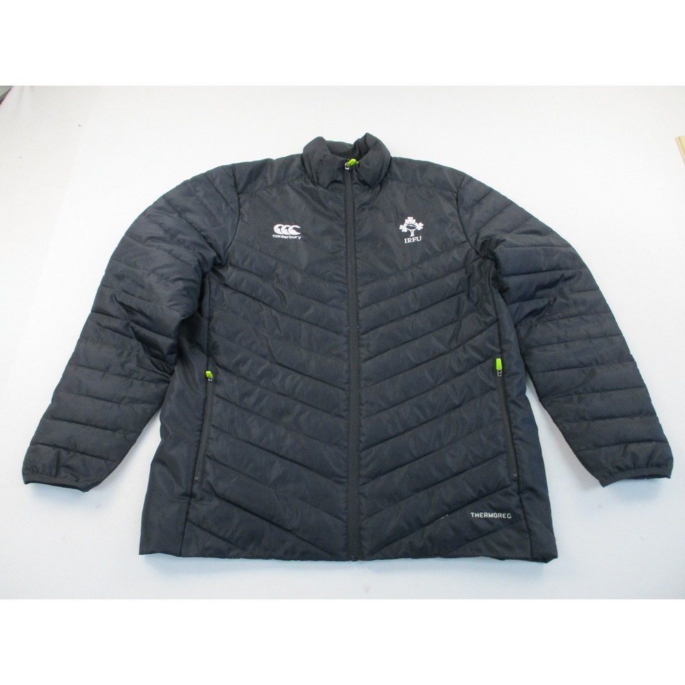 Canterbury Puffer Jacket Men L Black IRFU Ireland Rugby ThermoReg Quilted Zip